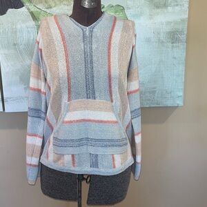 Hem & Thread Ribbed pastel Striped Hooded Top like new szM w/front pocket